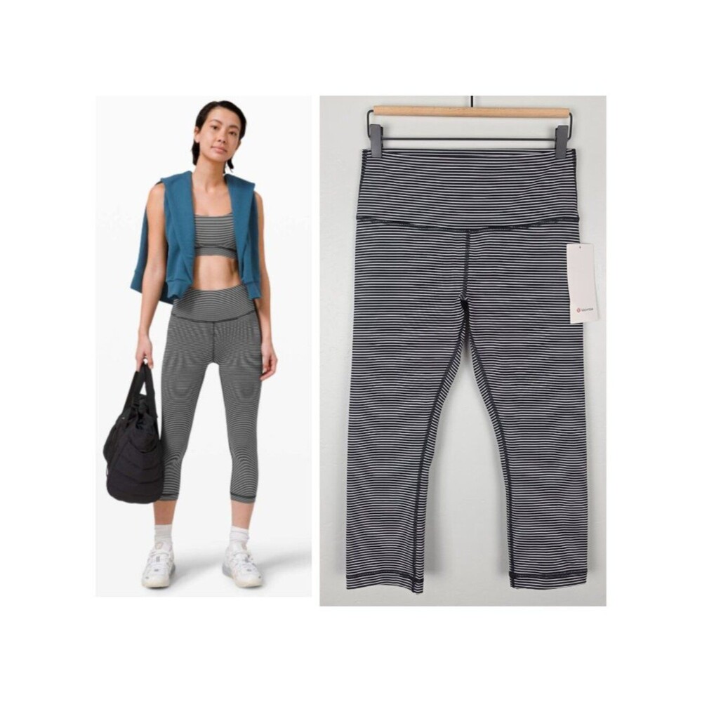 Lululemon Wunder Under Crop 21 Leggings Luxtreme Hype Stripe Black White Size 10